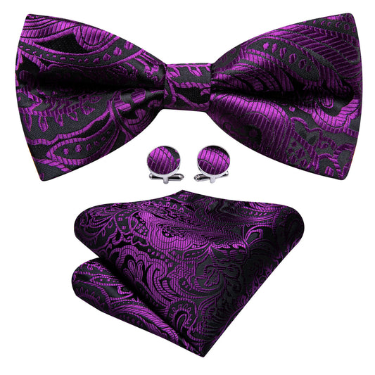 Black Purple Paisley Beautiful Bow Tie Set bow ties    - Sophisticated Gentlemen