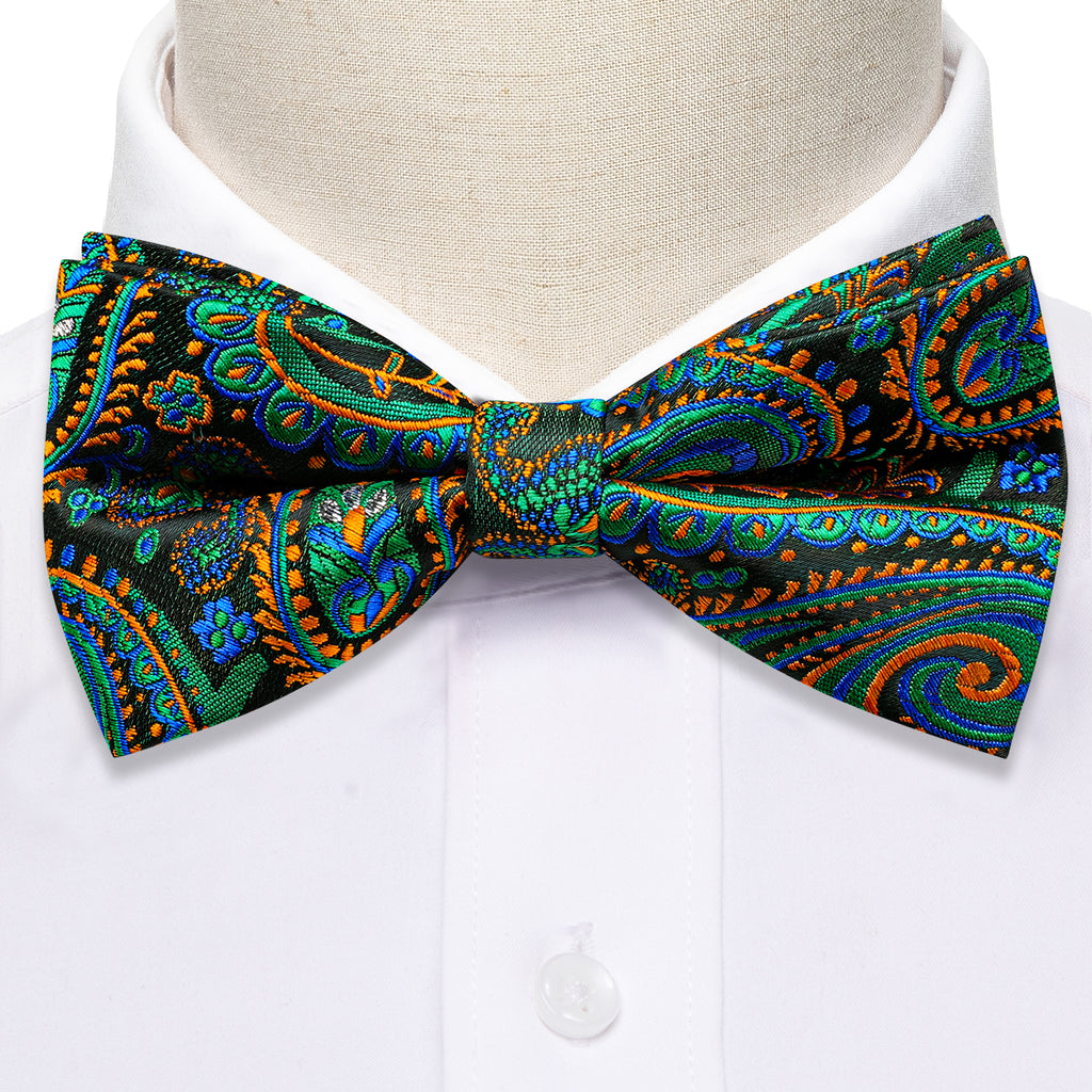 Green Orange Paisley Bow Tie Set bow ties - Sophisticated Gentlemen