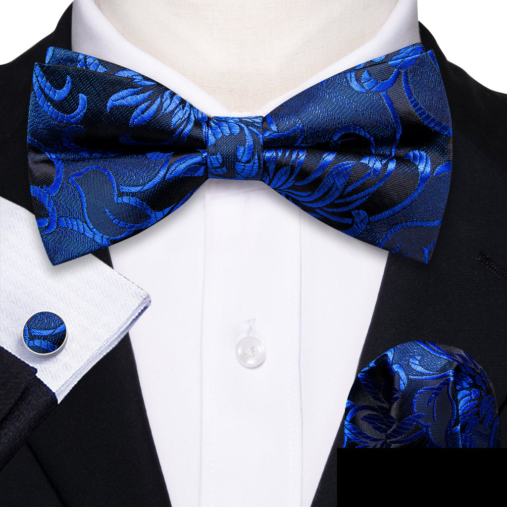 Cobalt Blue Paisley Bow Tie Set bow ties - Sophisticated Gentlemen