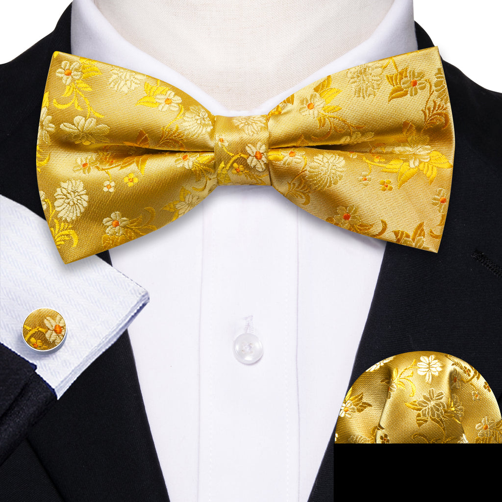 Gold Floral Bow Tie Set bow ties - Sophisticated Gentlemen