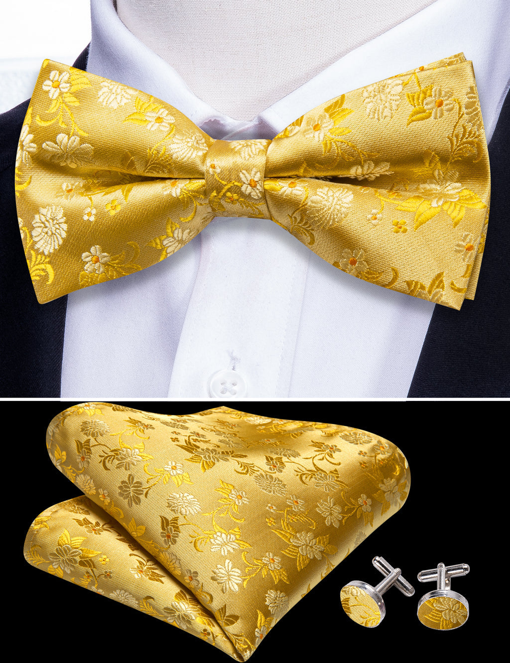 Gold Floral Bow Tie Set bow ties - Sophisticated Gentlemen