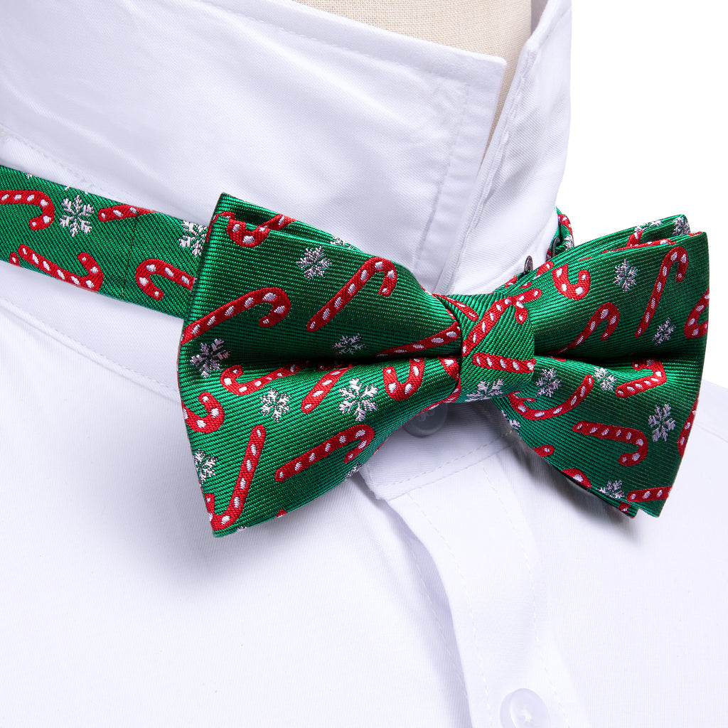Green Christmas Crutch Silk Bow Tie Set bow ties - Sophisticated Gentlemen