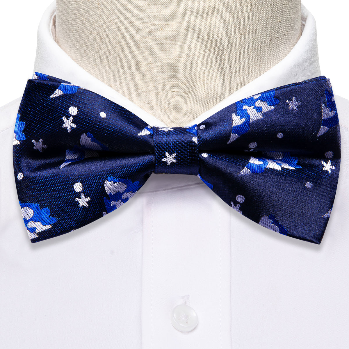 Blue White Xmas Tree Silk Bow Tie Set bow ties - Sophisticated Gentlemen