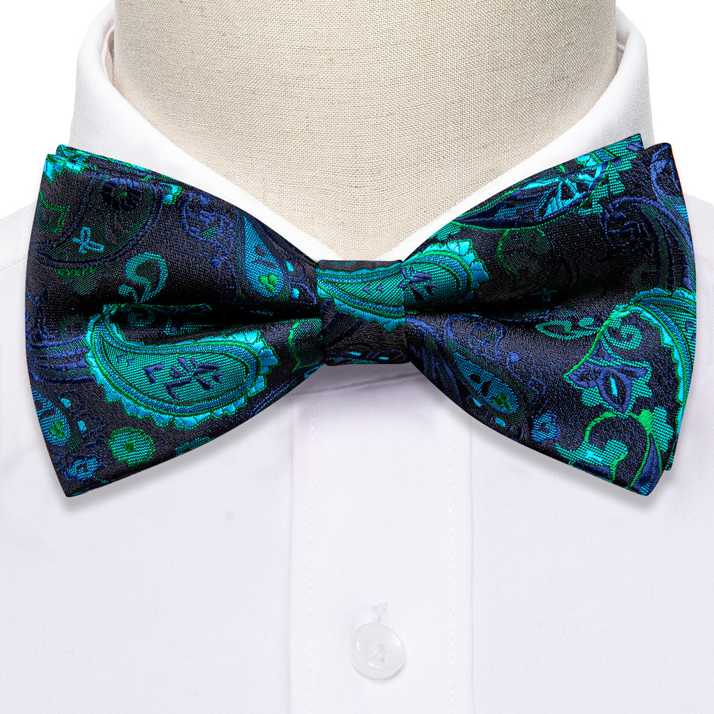Teal Blue Paisley Bow Tie Set bow ties - Sophisticated Gentlemen
