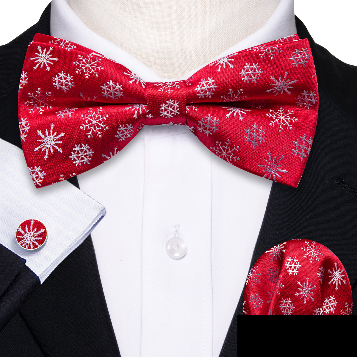 Red White Snowflake Christmas Bow Tie Set bow ties - Sophisticated Gentlemen