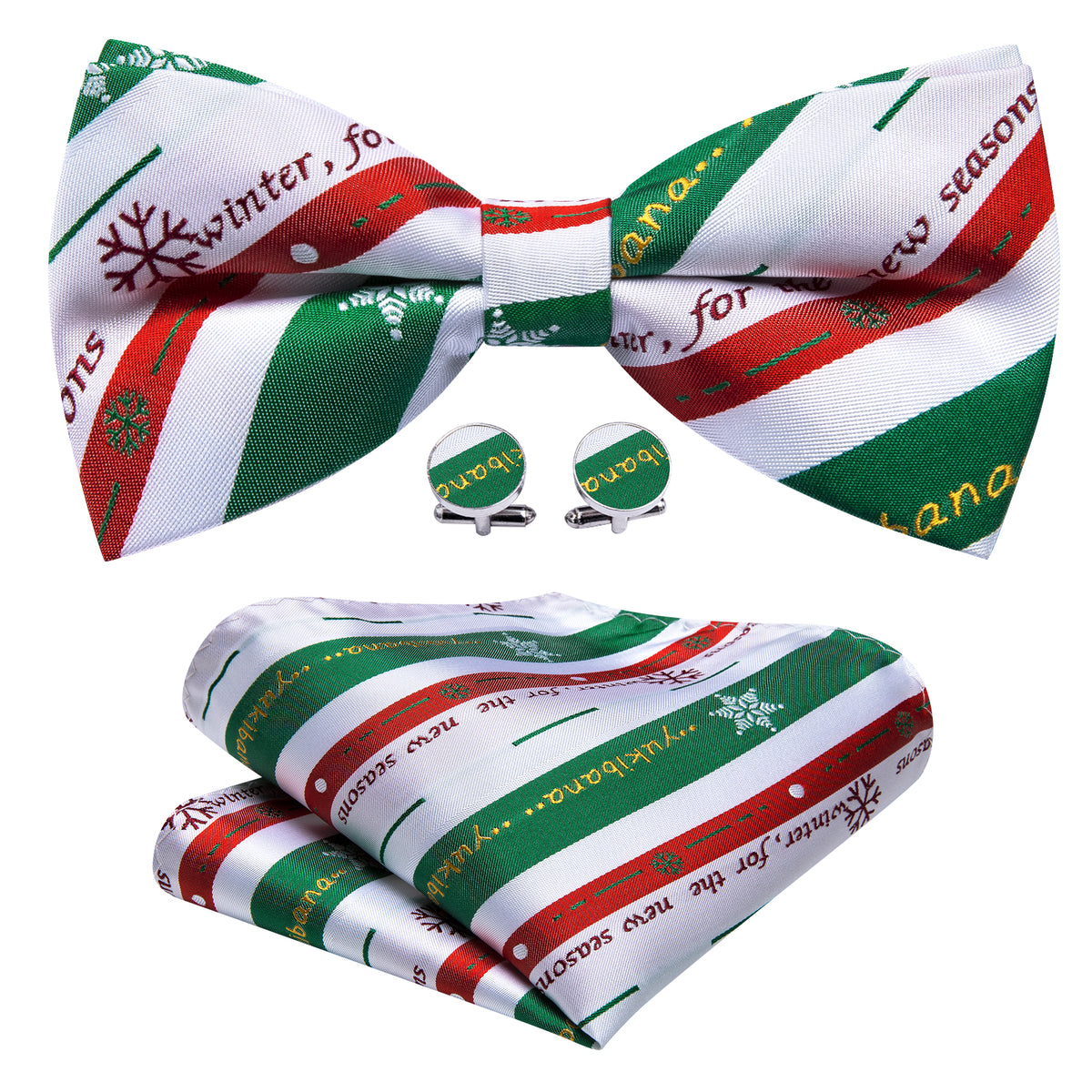 White Green Christmas Pattern Bow Tie Set bow ties - Sophisticated Gentlemen