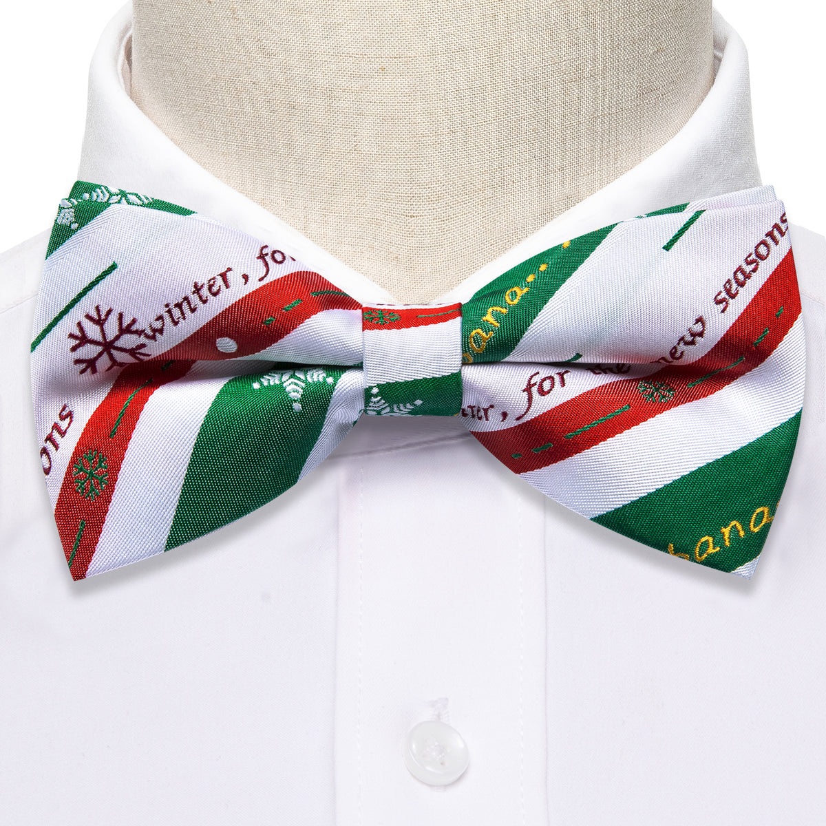 White Green Christmas Pattern Bow Tie Set bow ties - Sophisticated Gentlemen