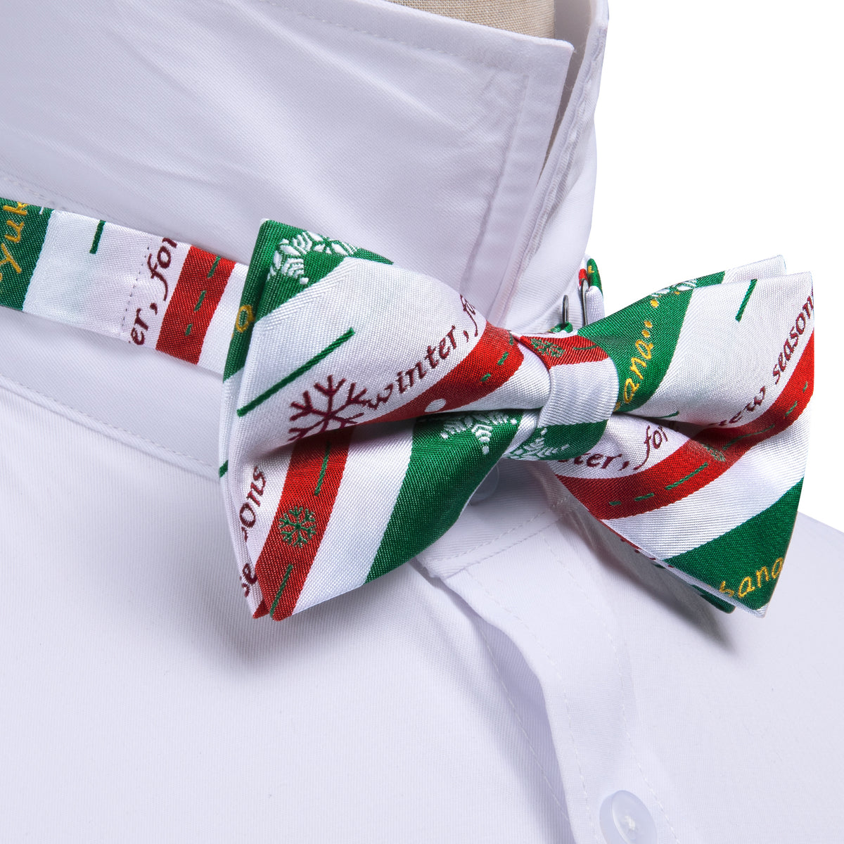 White Green Christmas Pattern Bow Tie Set bow ties - Sophisticated Gentlemen