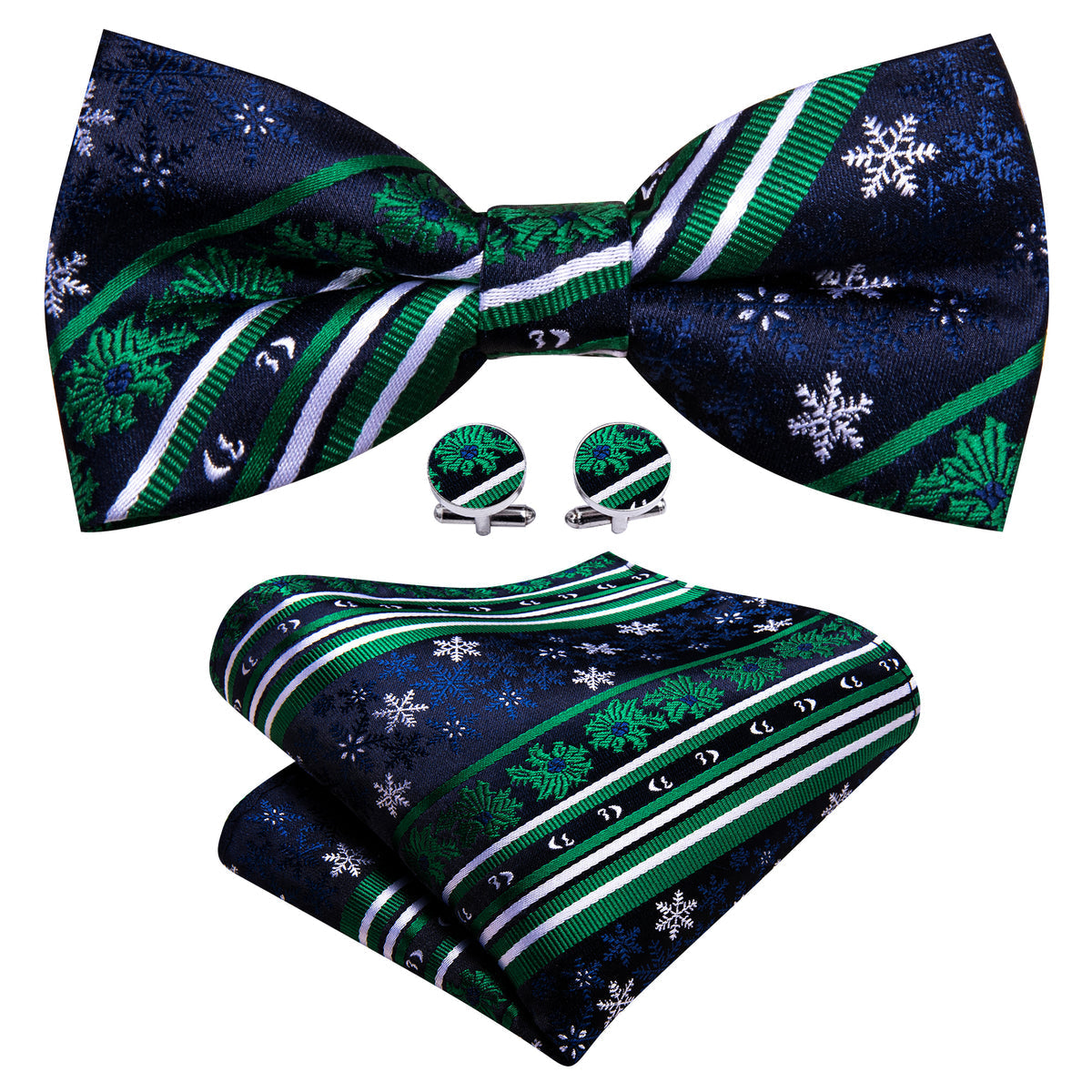 Blue Green Snowflake Christmas Silk Bow Tie Set bow ties - Sophisticated Gentlemen