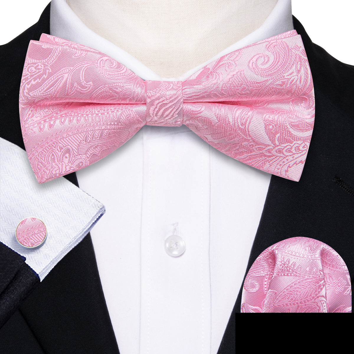 Mist Pink Paisley Bow Tie Set bow ties - Sophisticated Gentlemen