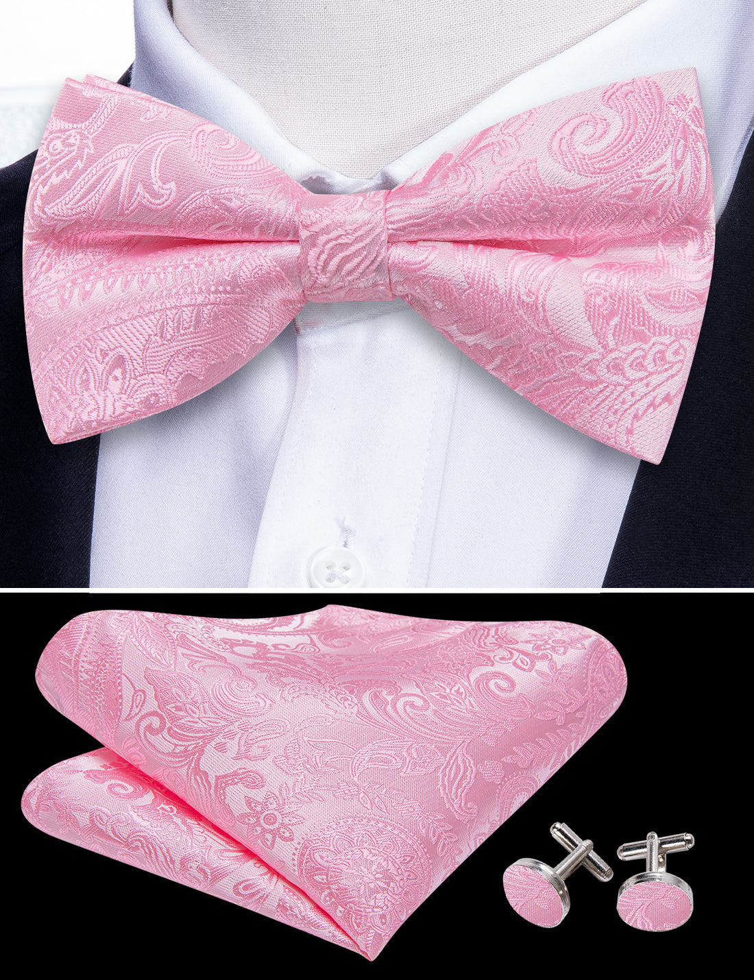 Mist Pink Paisley Bow Tie Set bow ties - Sophisticated Gentlemen