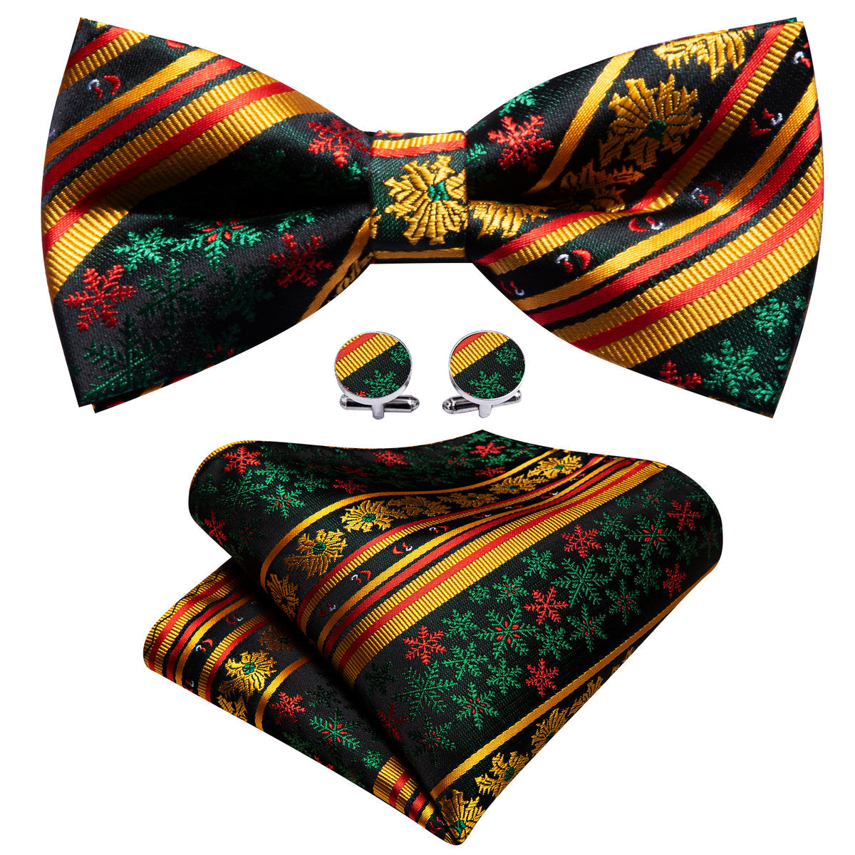 Gold Green Snowflake Christmas Bow Tie Set bow ties - Sophisticated Gentlemen