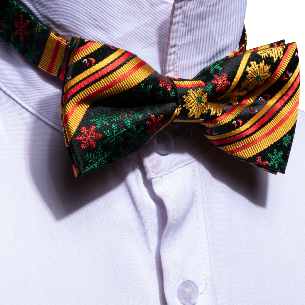 Gold Green Snowflake Christmas Bow Tie Set bow ties - Sophisticated Gentlemen