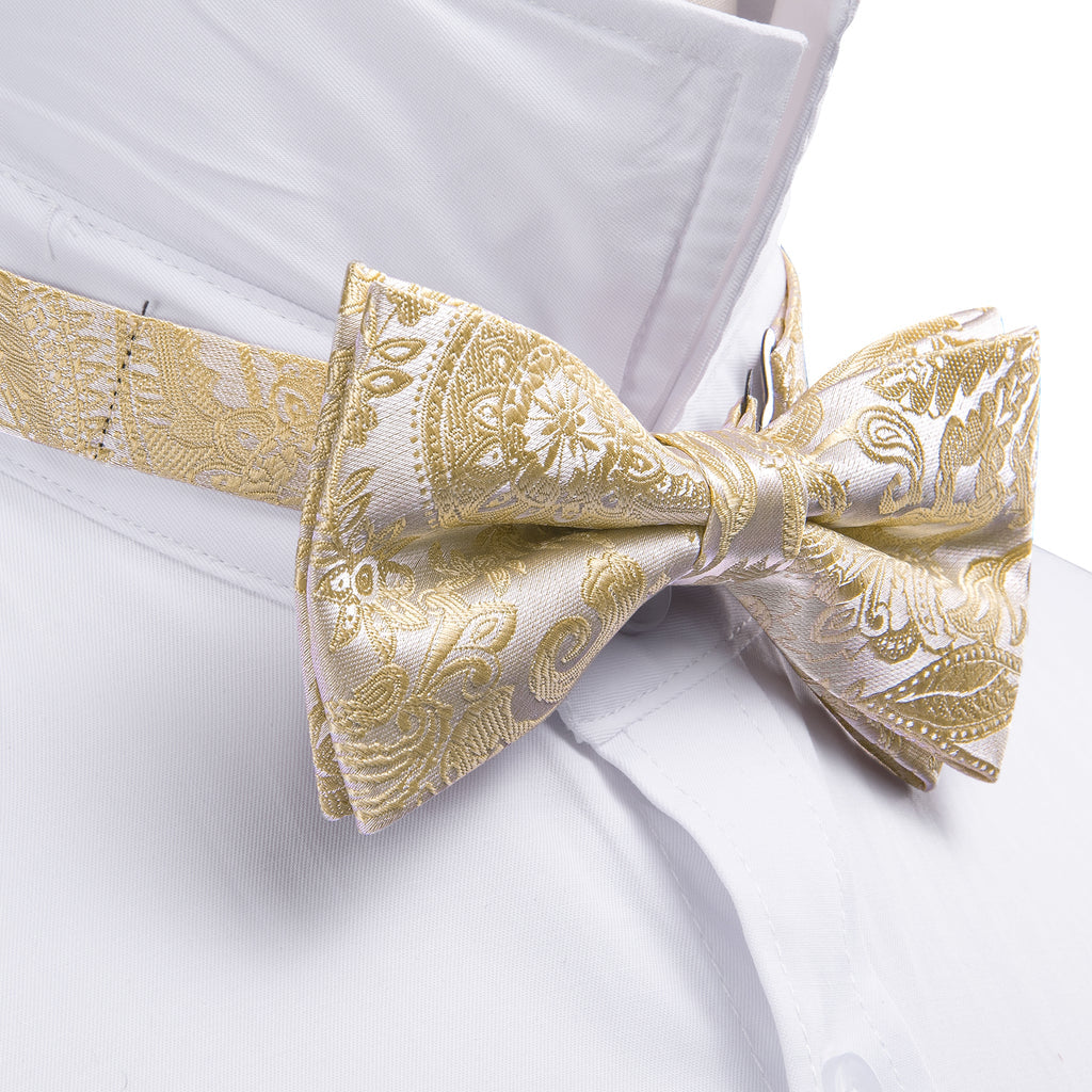 Cream Paisley Bow Tie Set bow ties    - Sophisticated Gentlemen