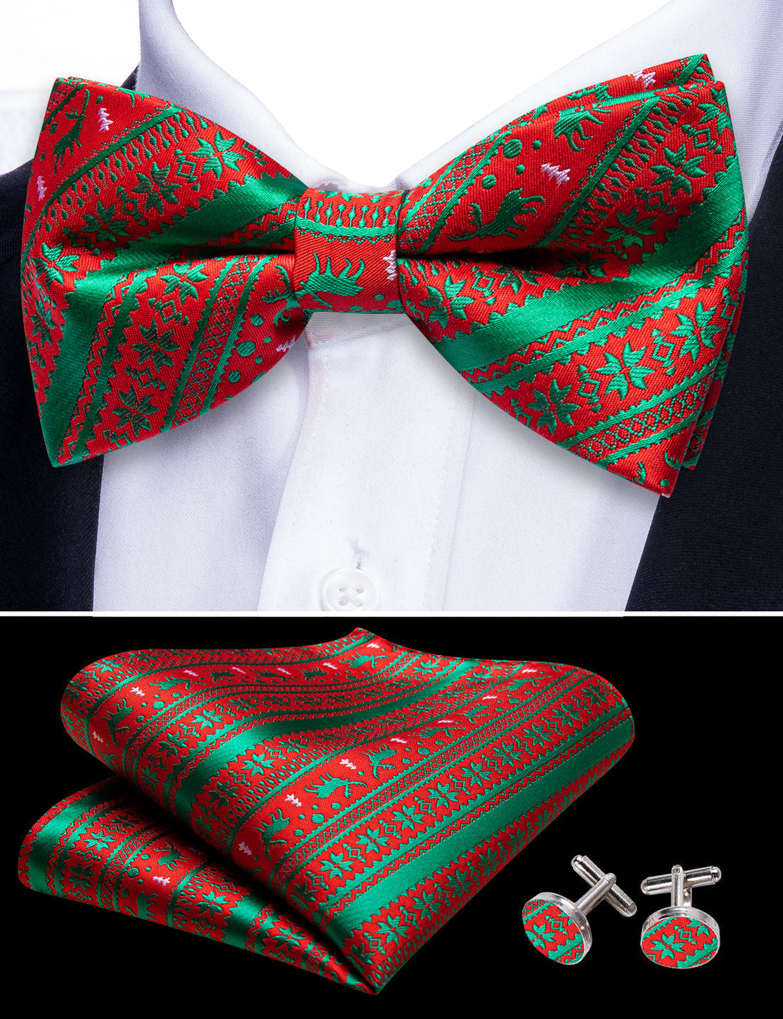 Red Green Elk Christmas Bow Tie Set bow ties    - Sophisticated Gentlemen