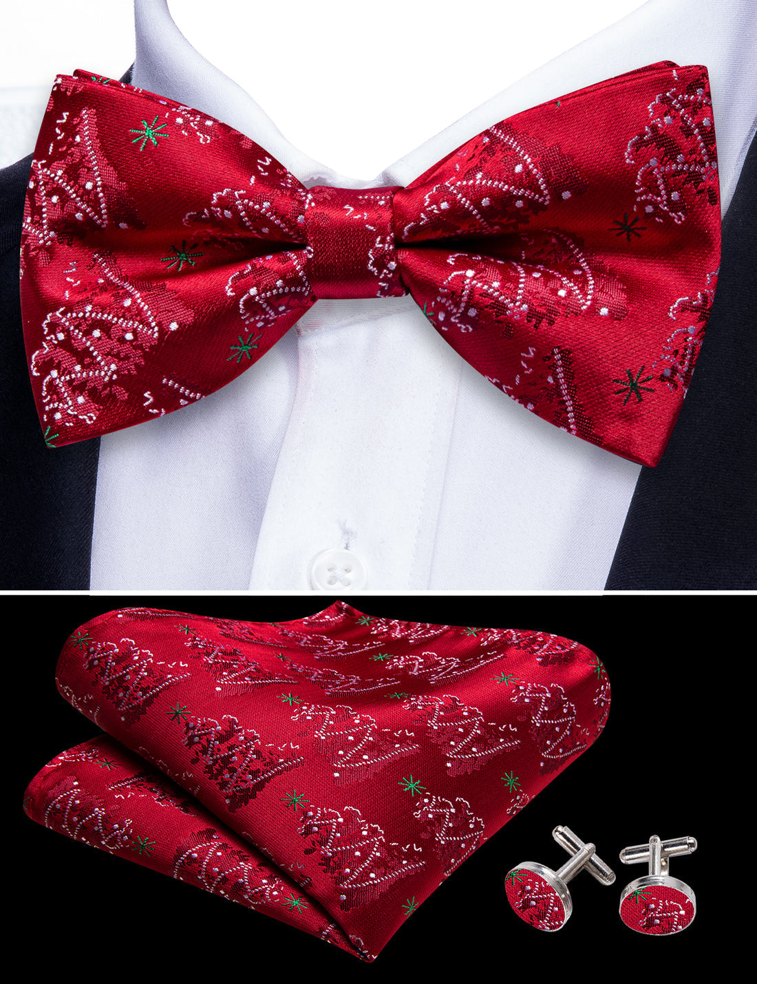 Red White Xmas Tree Bow Tie Set bow ties    - Sophisticated Gentlemen