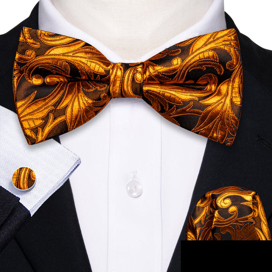 Brown Orange Floral Bow Tie Set bow ties    - Sophisticated Gentlemen