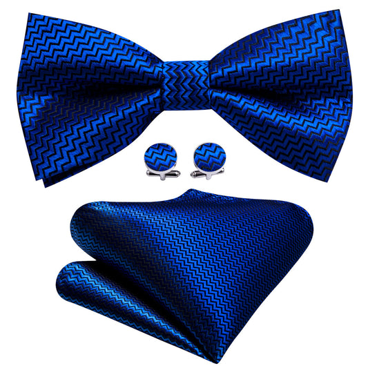 Cobalt Blue Curve Silk Bow Tie Set bow ties    - Sophisticated Gentlemen