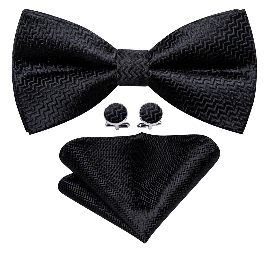 Black Curve Silk Bow Tie Set bow ties    - Sophisticated Gentlemen