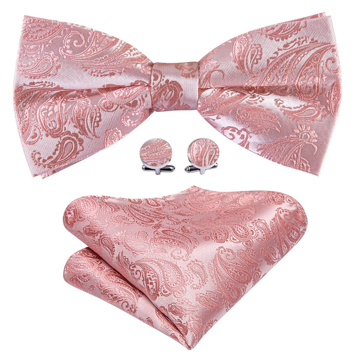 Pink Paisley Silk Bow Tie Set bow ties - Sophisticated Gentlemen