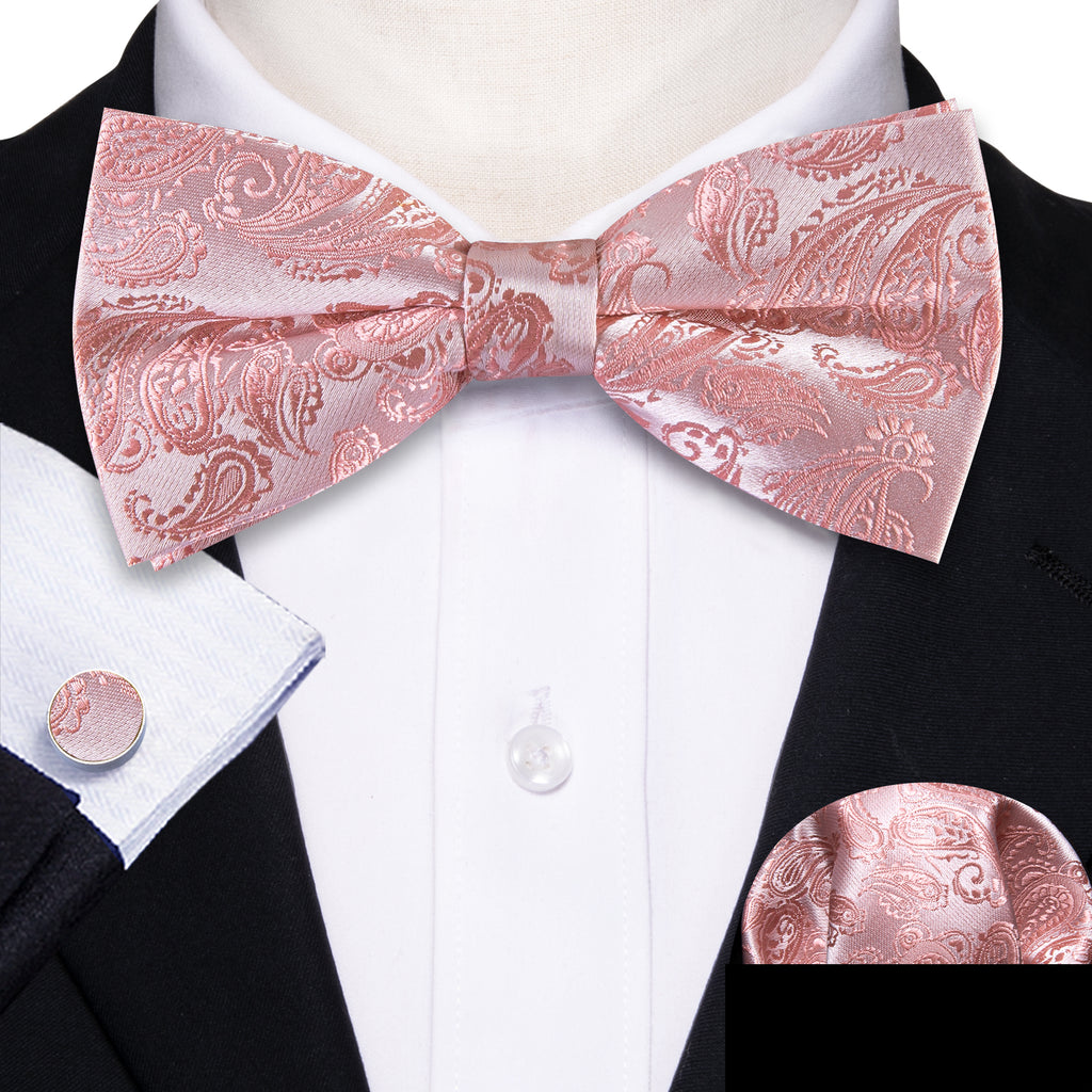 Pink Paisley Silk Bow Tie Set bow ties - Sophisticated Gentlemen