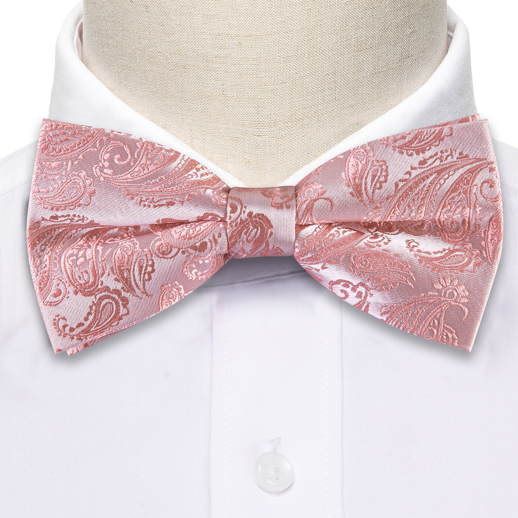 Pink Paisley Silk Bow Tie Set bow ties - Sophisticated Gentlemen