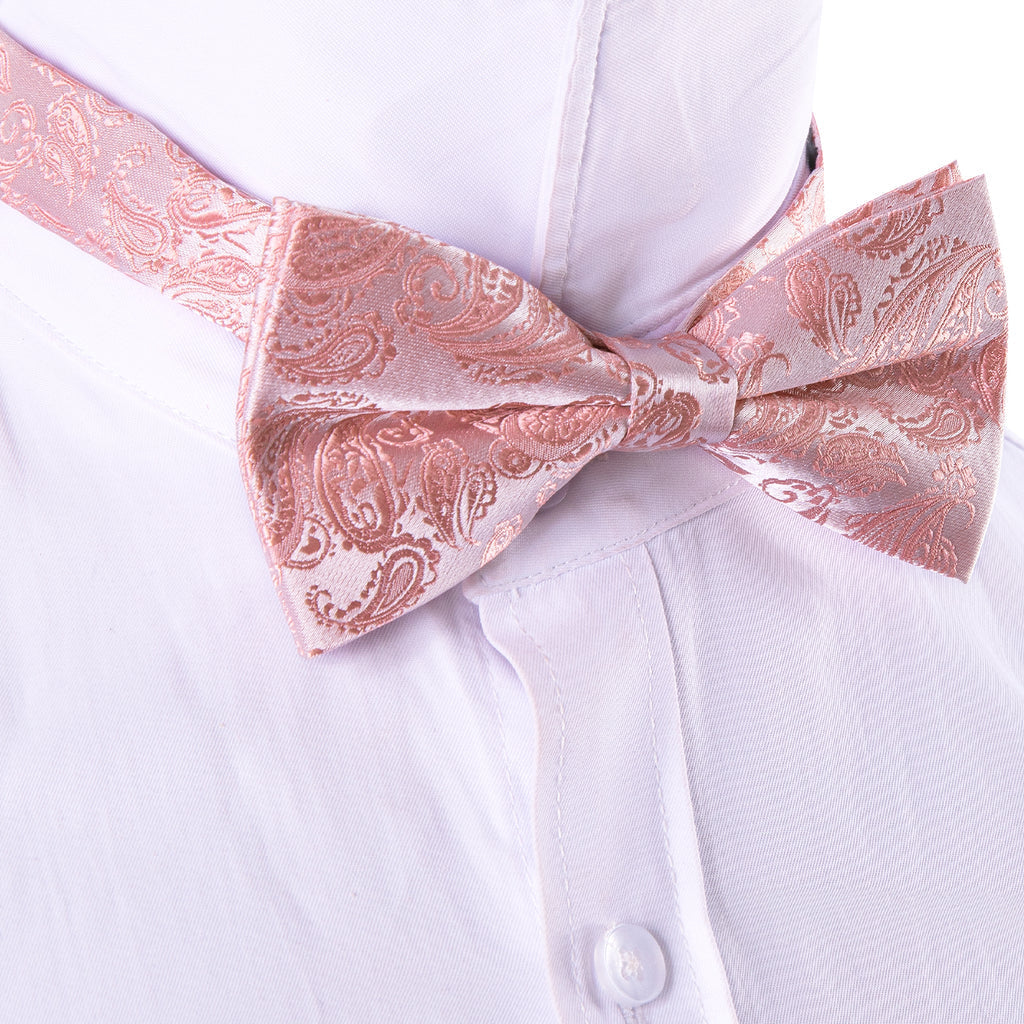 Pink Paisley Silk Bow Tie Set bow ties - Sophisticated Gentlemen