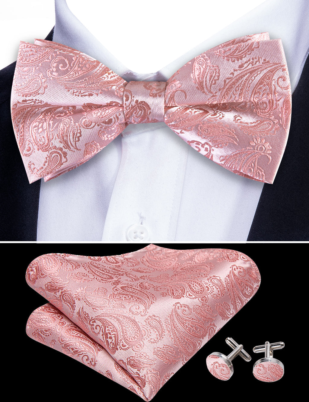 Pink Paisley Silk Bow Tie Set bow ties - Sophisticated Gentlemen