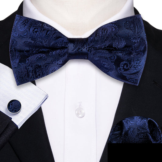 Salvia Blue Paisley Silk Bow Tie Set bow ties    - Sophisticated Gentlemen