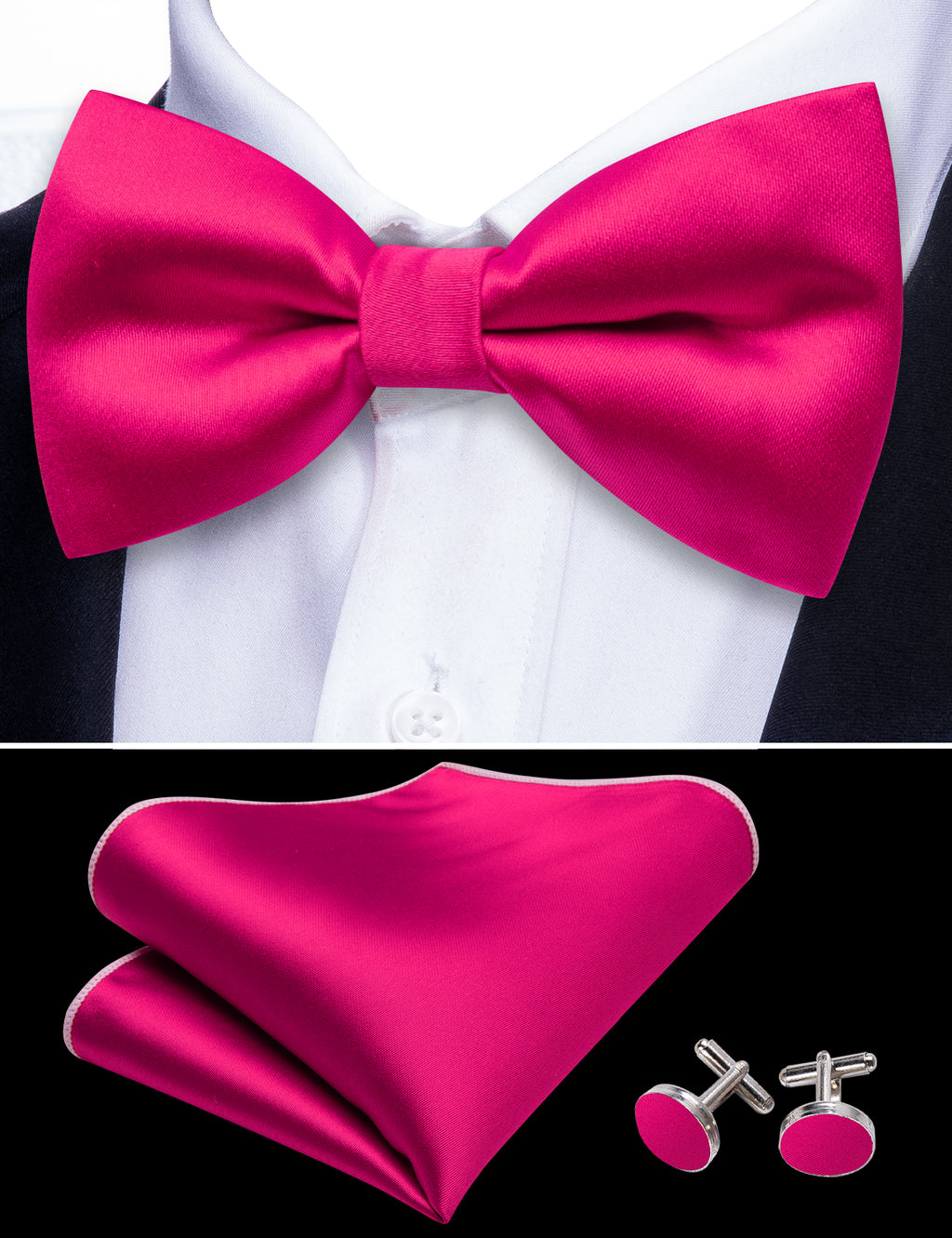 Rose Red Solid Silk Bow Tie Set bow ties - Sophisticated Gentlemen