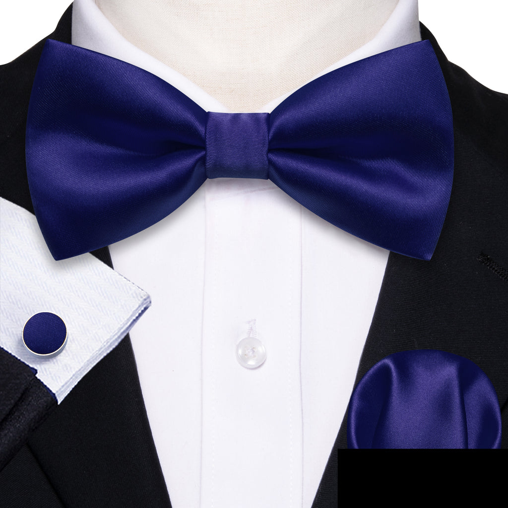 Cobalt Blue Solid Silk Bow Tie Set bow ties - Sophisticated Gentlemen