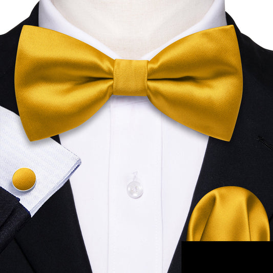 Gold Yellow Solid Silk Bow Tie Set bow ties    - Sophisticated Gentlemen