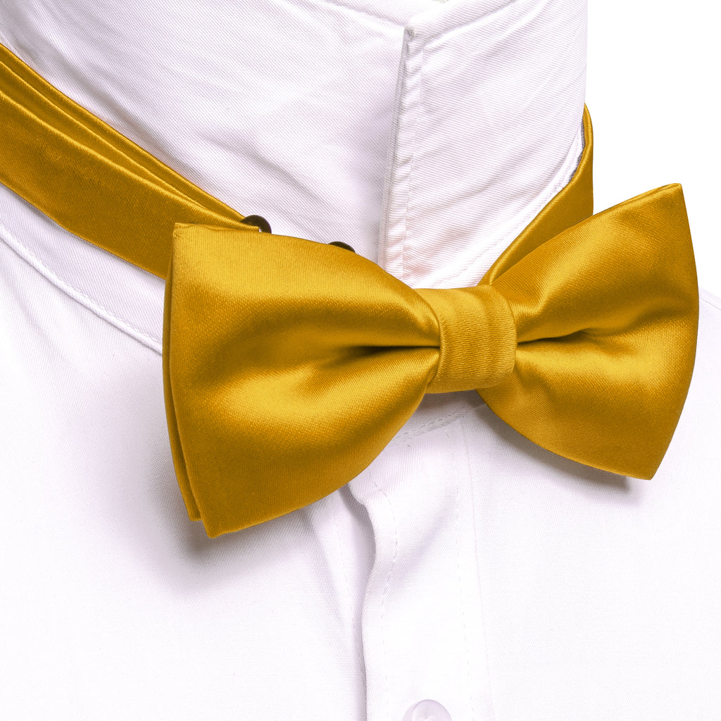 Gold Yellow Solid Silk Bow Tie Set bow ties - Sophisticated Gentlemen