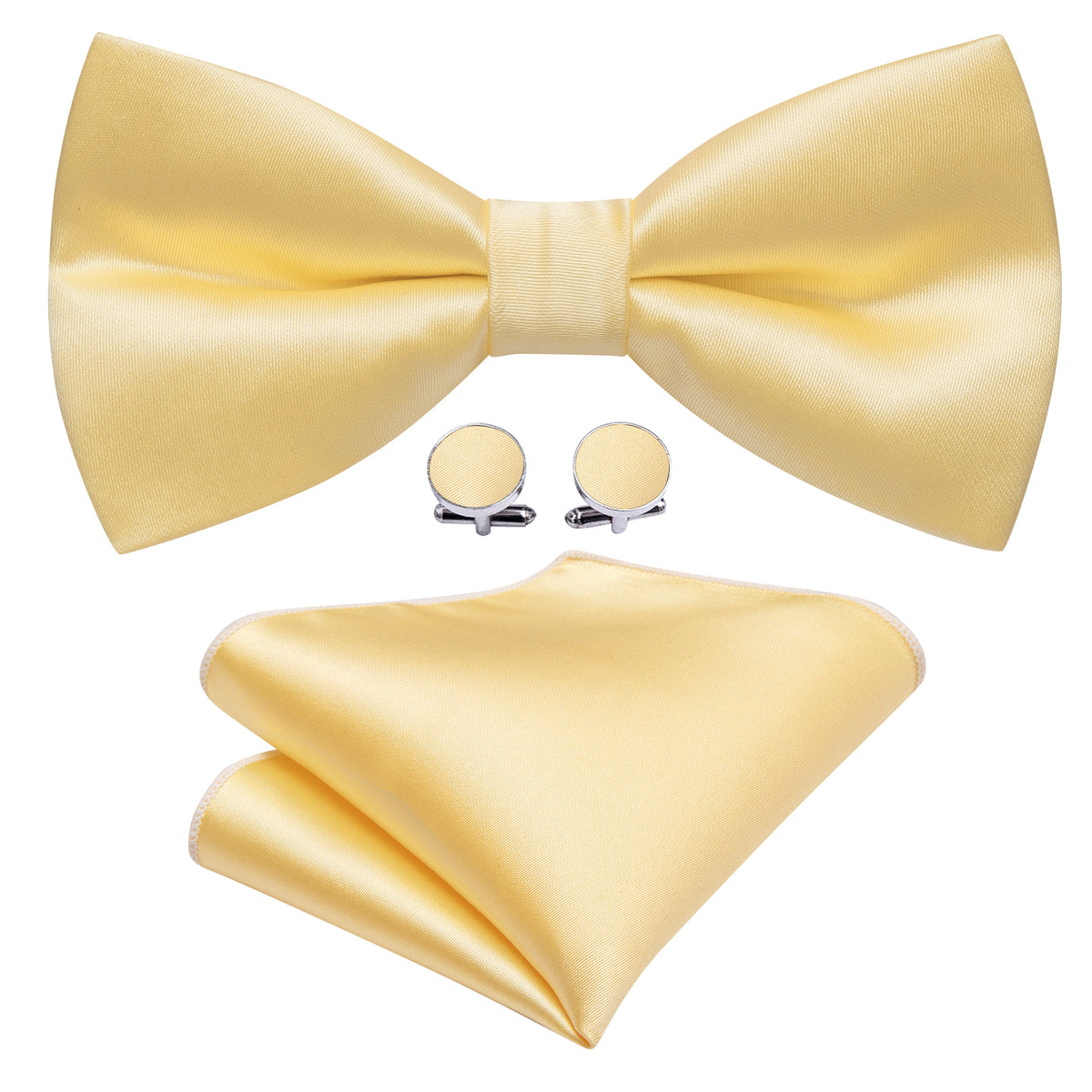 Pale Yellow Solid Silk Bow Tie Set bow ties - Sophisticated Gentlemen