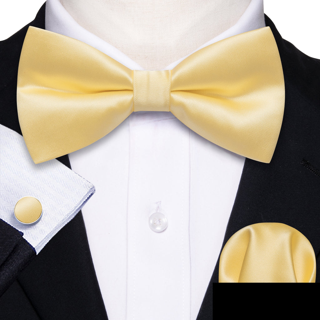 Pale Yellow Solid Silk Bow Tie Set bow ties - Sophisticated Gentlemen