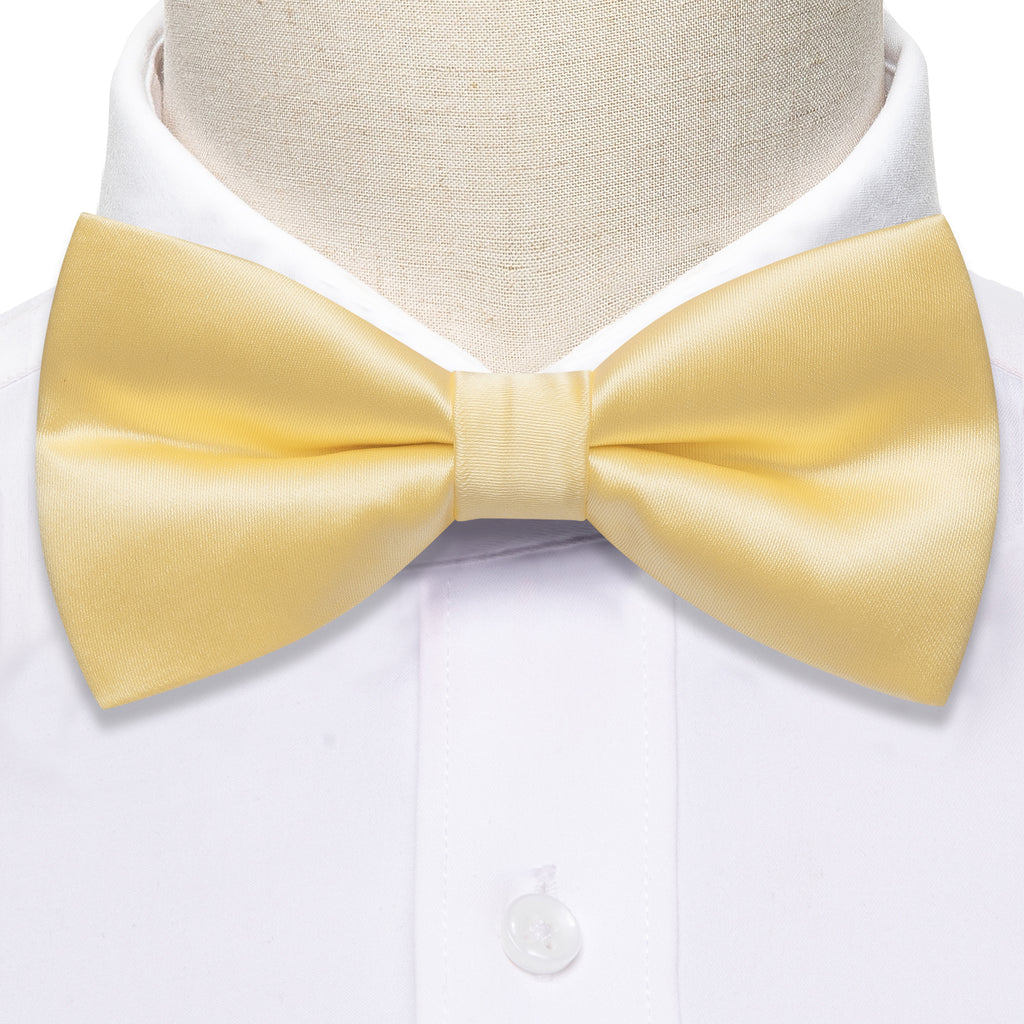 Pale Yellow Solid Silk Bow Tie Set bow ties - Sophisticated Gentlemen