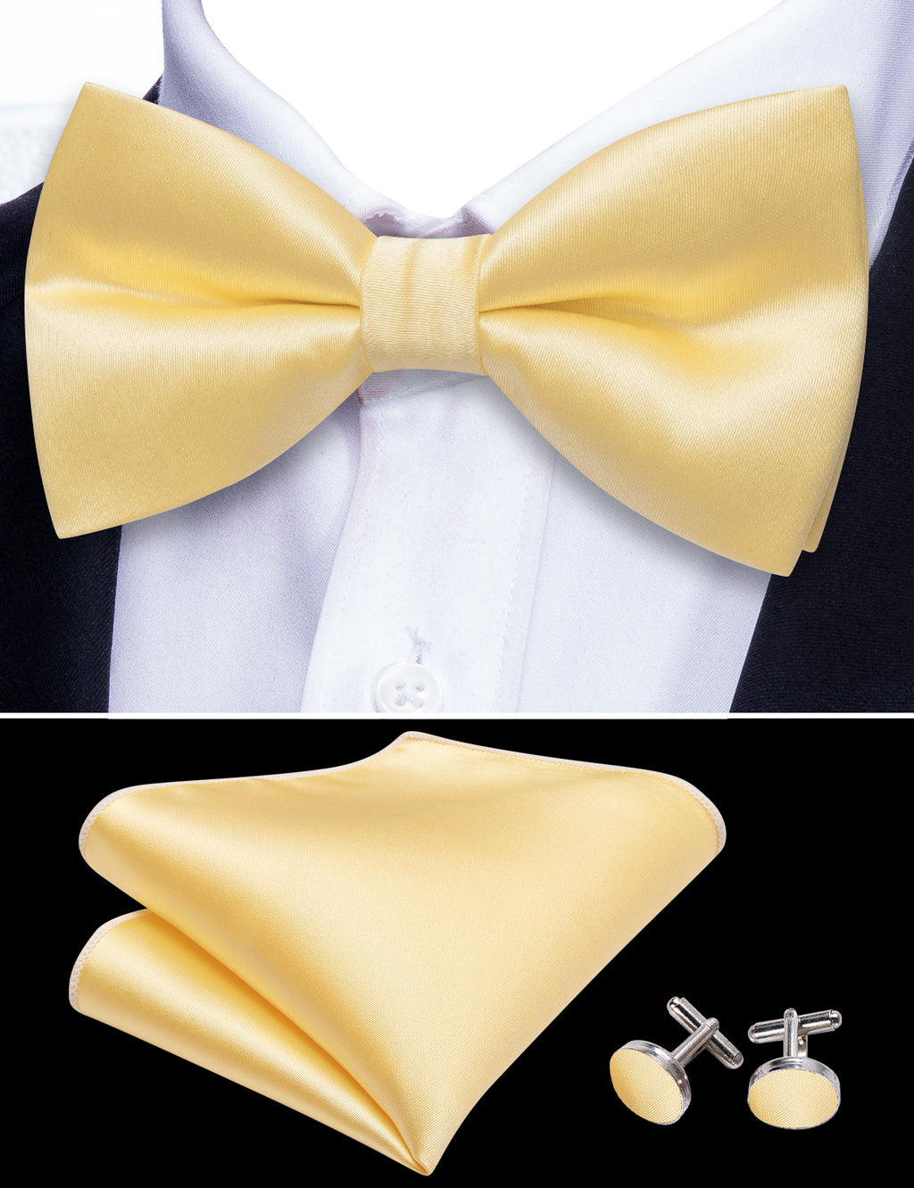 Pale Yellow Solid Silk Bow Tie Set bow ties - Sophisticated Gentlemen