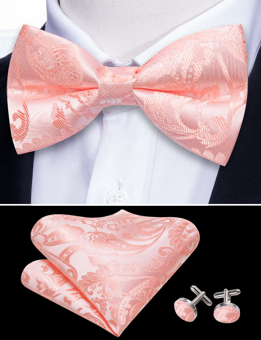 Pink Paisley Silk Bow Tie Set bow ties - Sophisticated Gentlemen