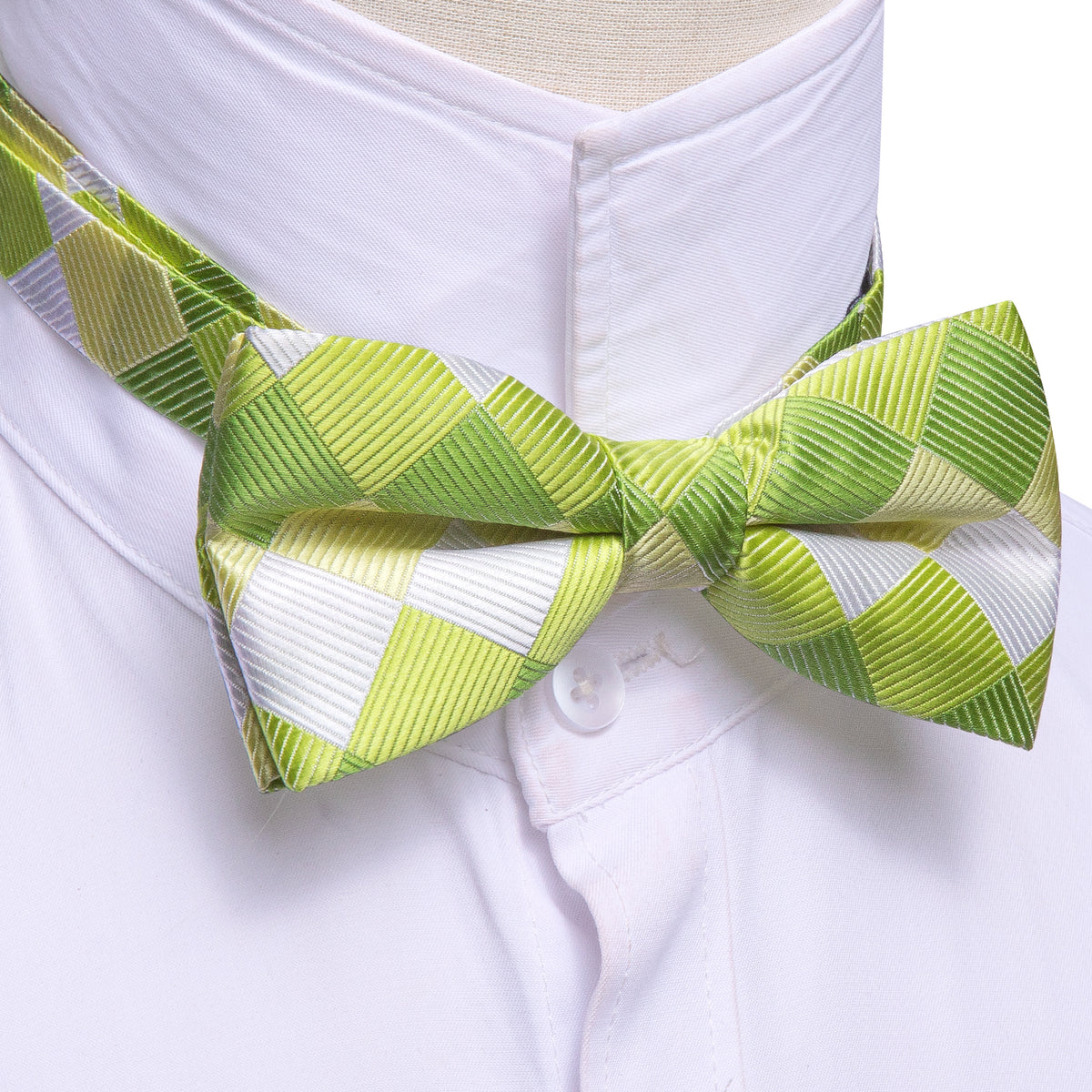 Green White Plaid Silk Bow Tie Set bow ties - Sophisticated Gentlemen