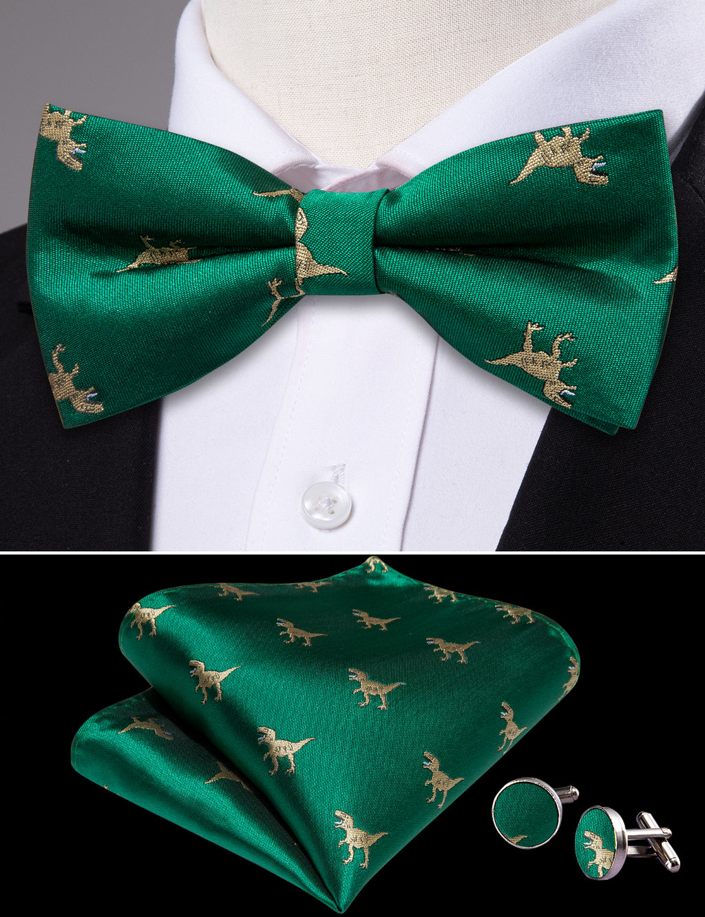 Green Dinosaur Bow Tie Set bow ties - Sophisticated Gentlemen