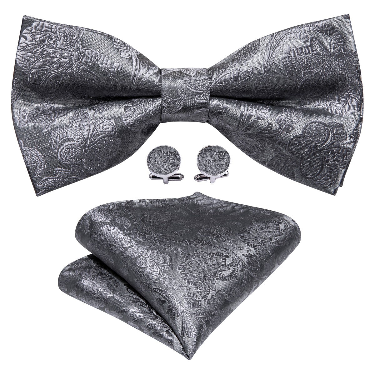 Grey Paisley Bow Tie Set bow ties - Sophisticated Gentlemen
