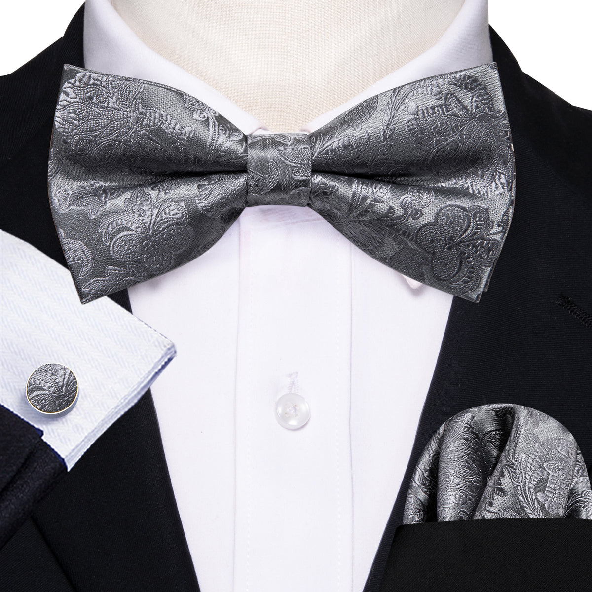 Grey Paisley Bow Tie Set bow ties - Sophisticated Gentlemen