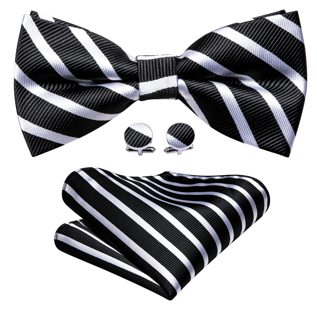 Black White Striped Bow Tie Set bow ties    - Sophisticated Gentlemen