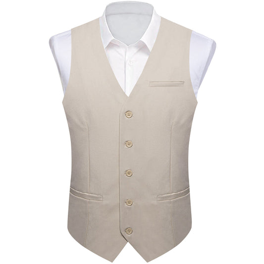 Champagne Solid Silk Men's Classic Vest Set vest set S (Chest 40")   - Sophisticated Gentlemen