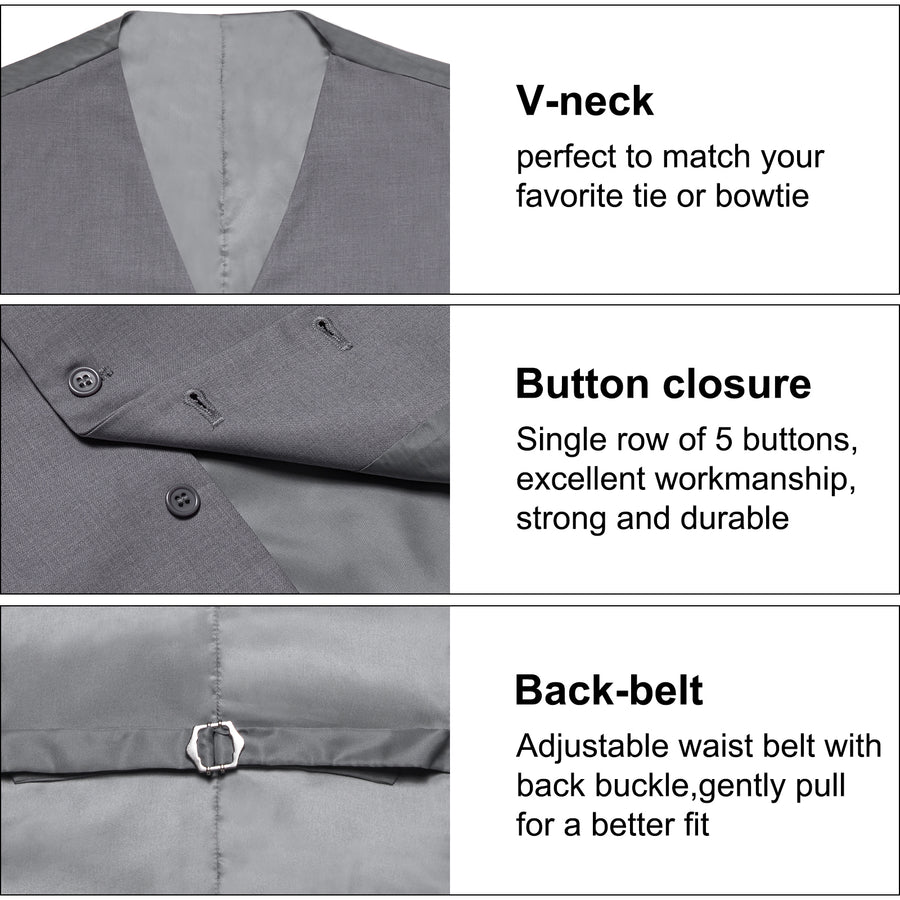 Grey Solid Silk Vest Set vest set - Sophisticated Gentlemen