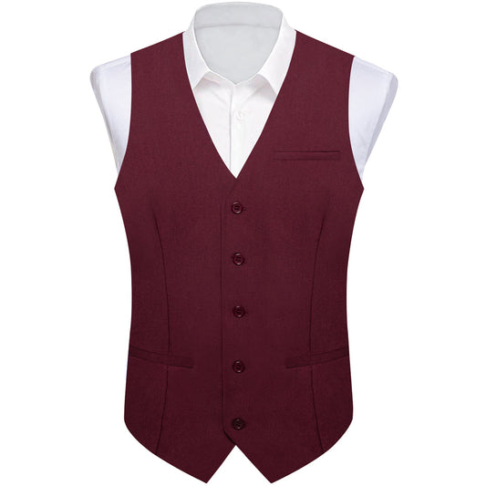 Dark Red Solid Silk Men's Classic Vest Set vest set S (Chest 40")   - Sophisticated Gentlemen