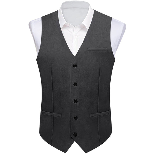 Dark Gray Solid Silk Men's Classic Vest Set vest set S (Chest 40")   - Sophisticated Gentlemen