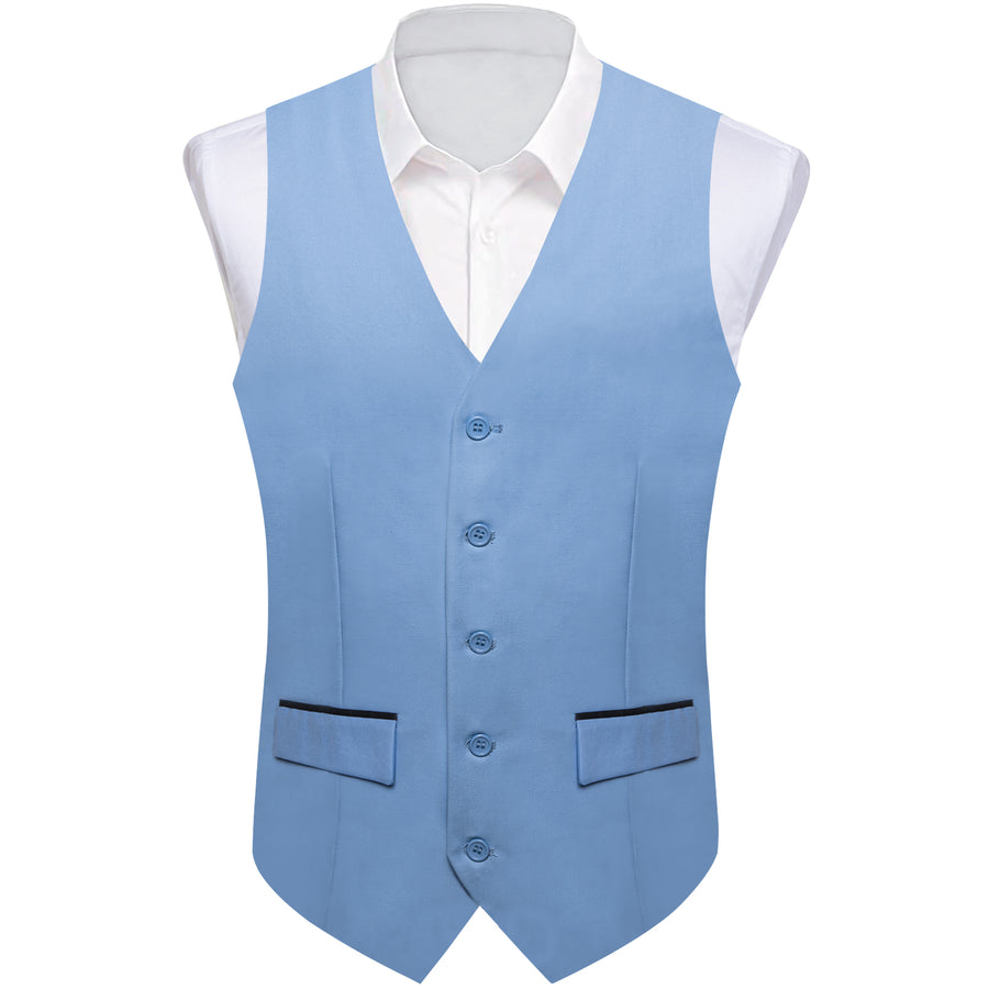 Sky Blue Solid Silk Men's Classic Vest Set vest set - Sophisticated Gentlemen