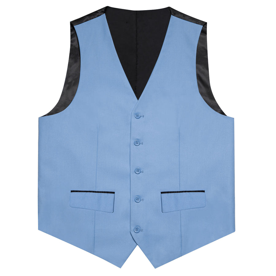 Sky Blue Solid Silk Men's Classic Vest Set vest set - Sophisticated Gentlemen