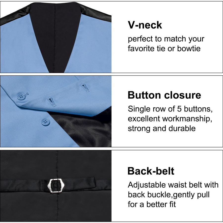 Sky Blue Solid Silk Men's Classic Vest Set vest set - Sophisticated Gentlemen